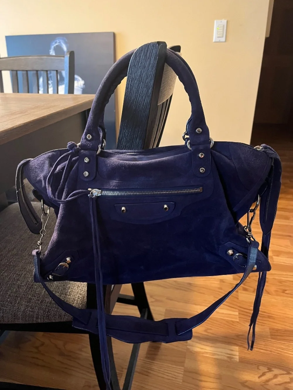 Balenciaga First Bag Suede Color Blue Nuit